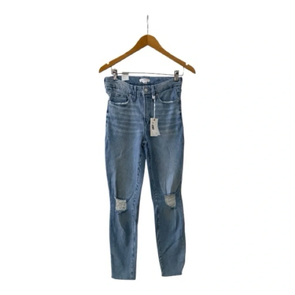 Good American high-rise skinny jeans with distressed knees and raw hem Size 2/26